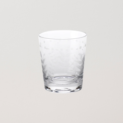 Spring Leaves Cut Design Lowball Glass (Double Old Fashioned)